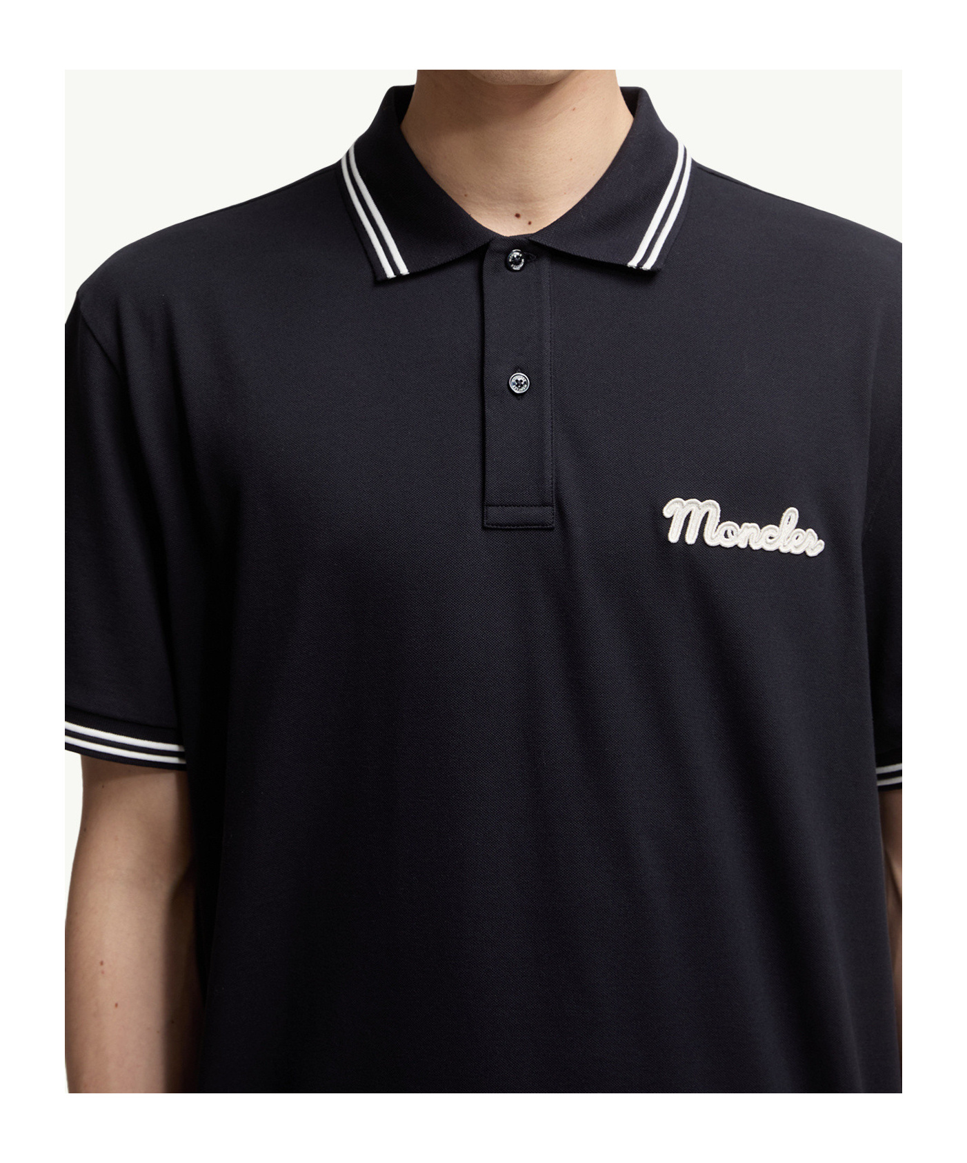 Moncler Lapel Short Sleeve Polo Shirt In Black