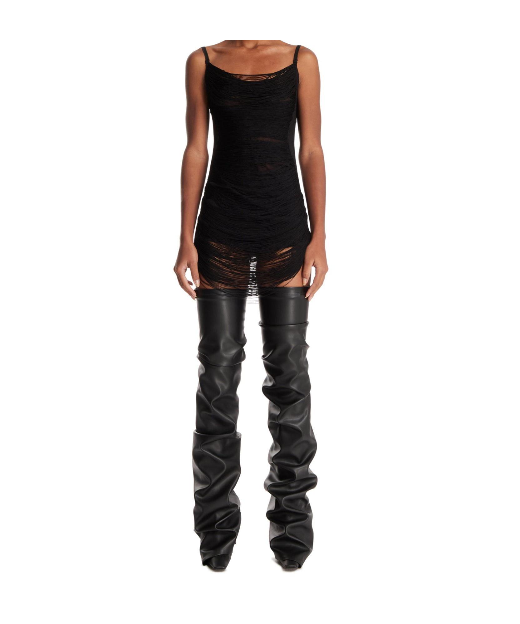Attico Black Viscose Blend Mini Dress In Black