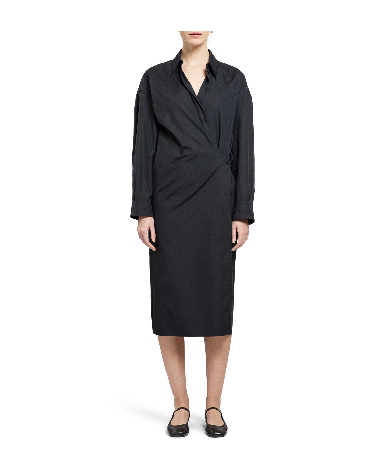 Lemaire Straight Collar Twisted Dress With Side Knot In Black