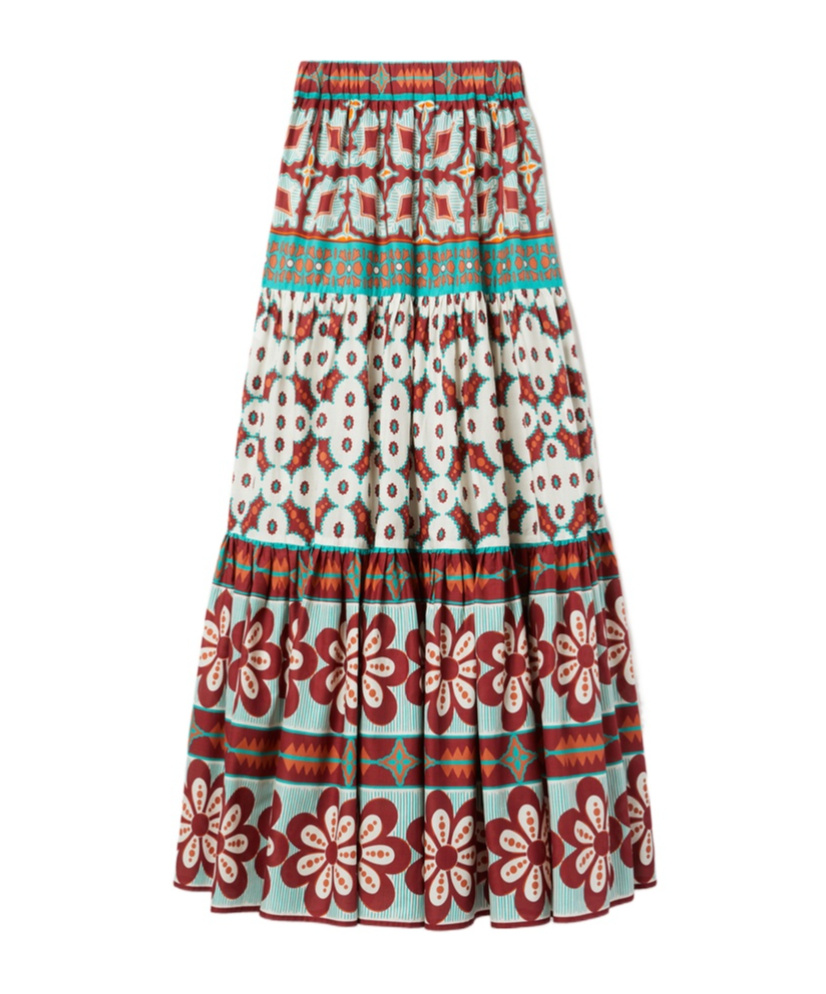 La Doublej Big Printed Tiered Cotton Maxi Skirt In Multi