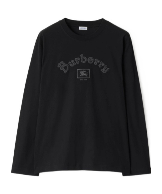 Burberry Long-sleeve Gothic Logo Cotton T-shirt In Black