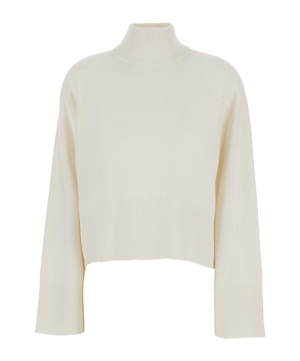 Brunello Cucinelli White Sweater With High Neck And Monil Detail On The Rear In Cashmere Woman