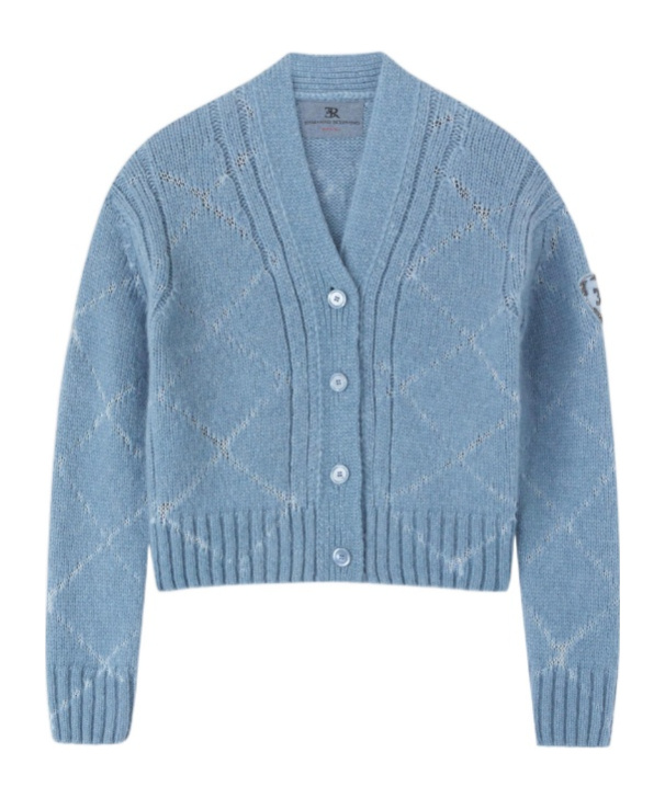 Ermanno Scervino Alpaca And Merino Blend Cardigan With Diamond Pattern And Microcrystal Logo In Blue