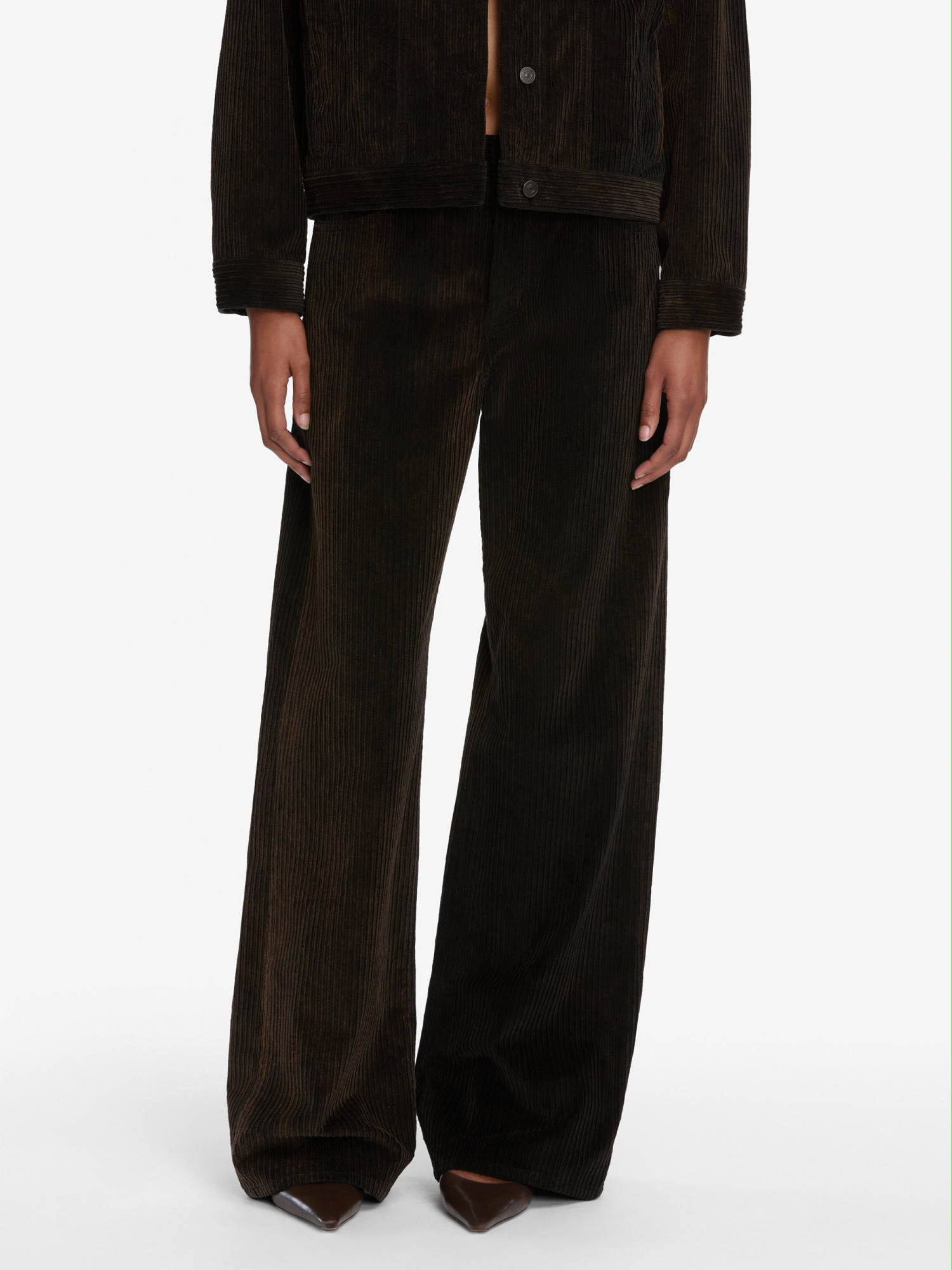 Frame Corduroy Wide-leg Casual Pants In Black