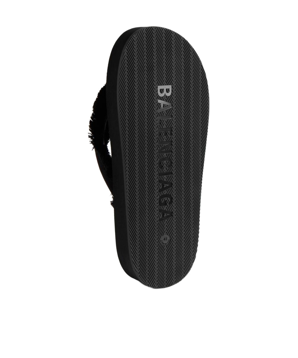 Balenciaga Fringed Strap Logo Embroidered Sandals For Women In Black