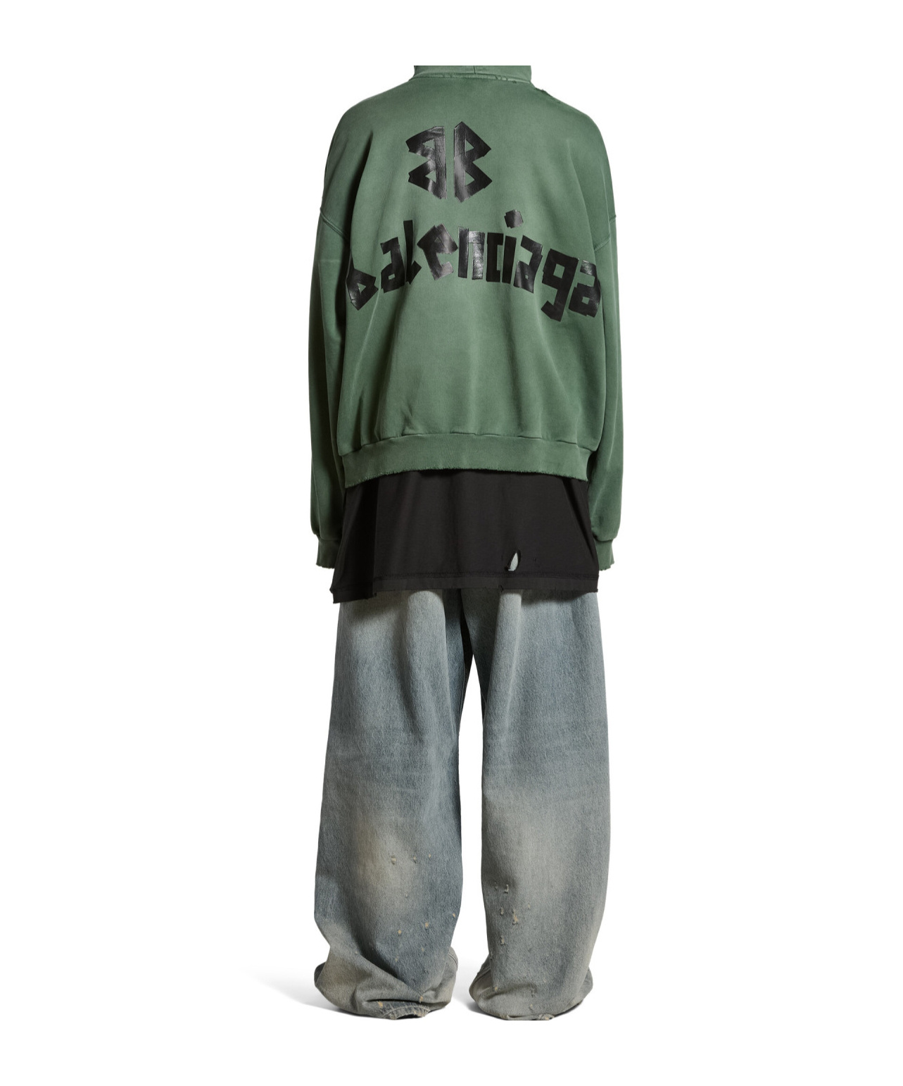 Shop Balenciaga New Tape Type Ripped Pocket Hoodie Large Fit In Dark Green