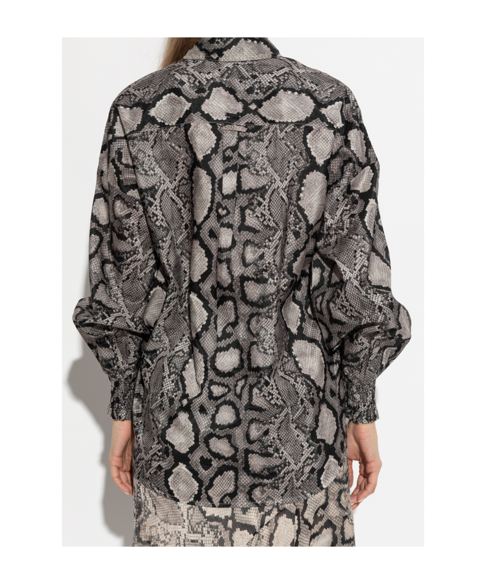 Allsaints Charli Snakeskin Print Button-up Shirt In Gray