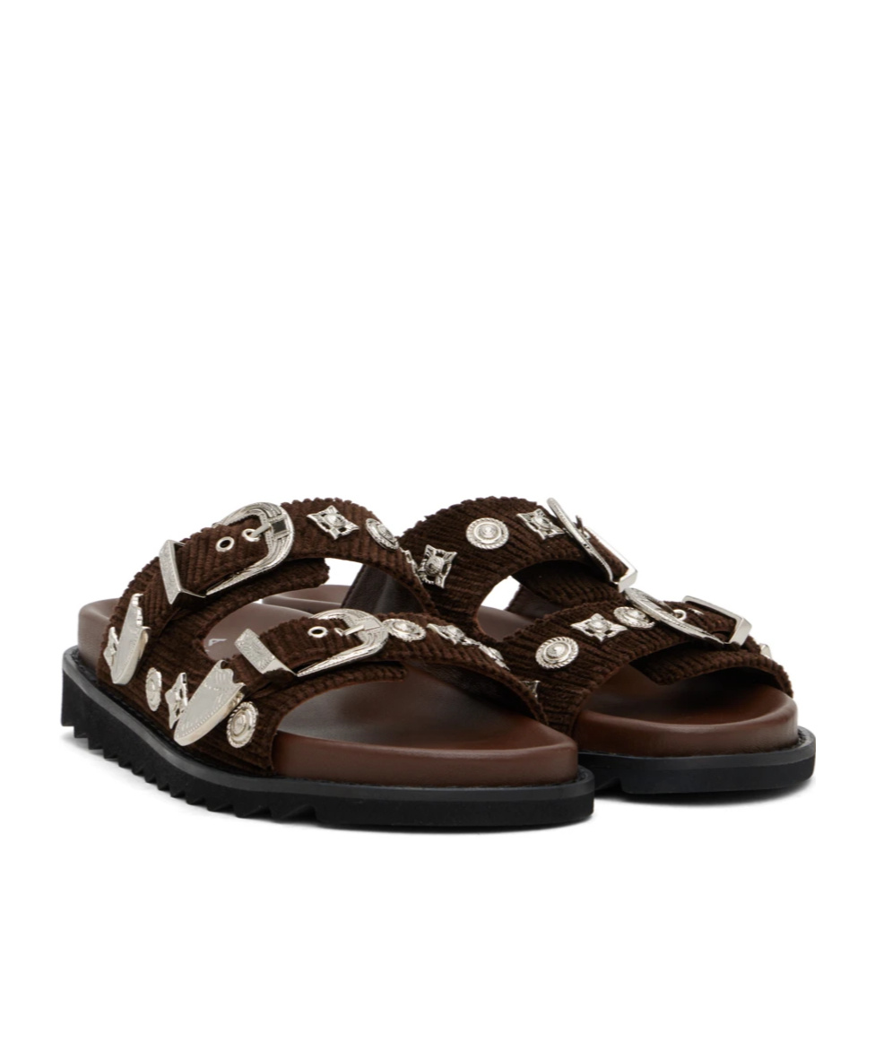 Toga Pin Button Detail Slippers In Black