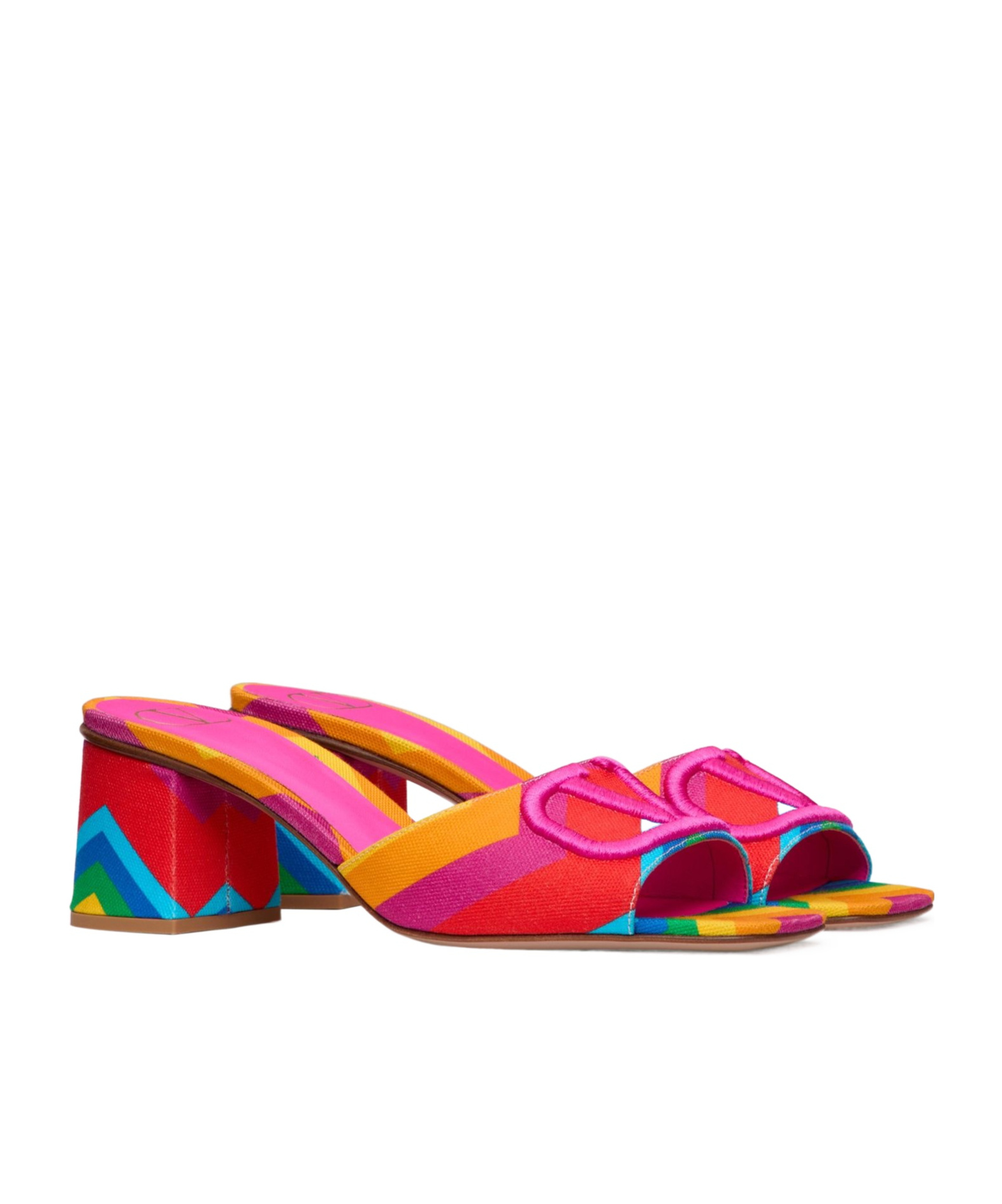 Valentino Garavani Garavani Escape Slide Sandal In Canvas With Chevron Print24 60mm Woman Multicolou In Multicolor/pink