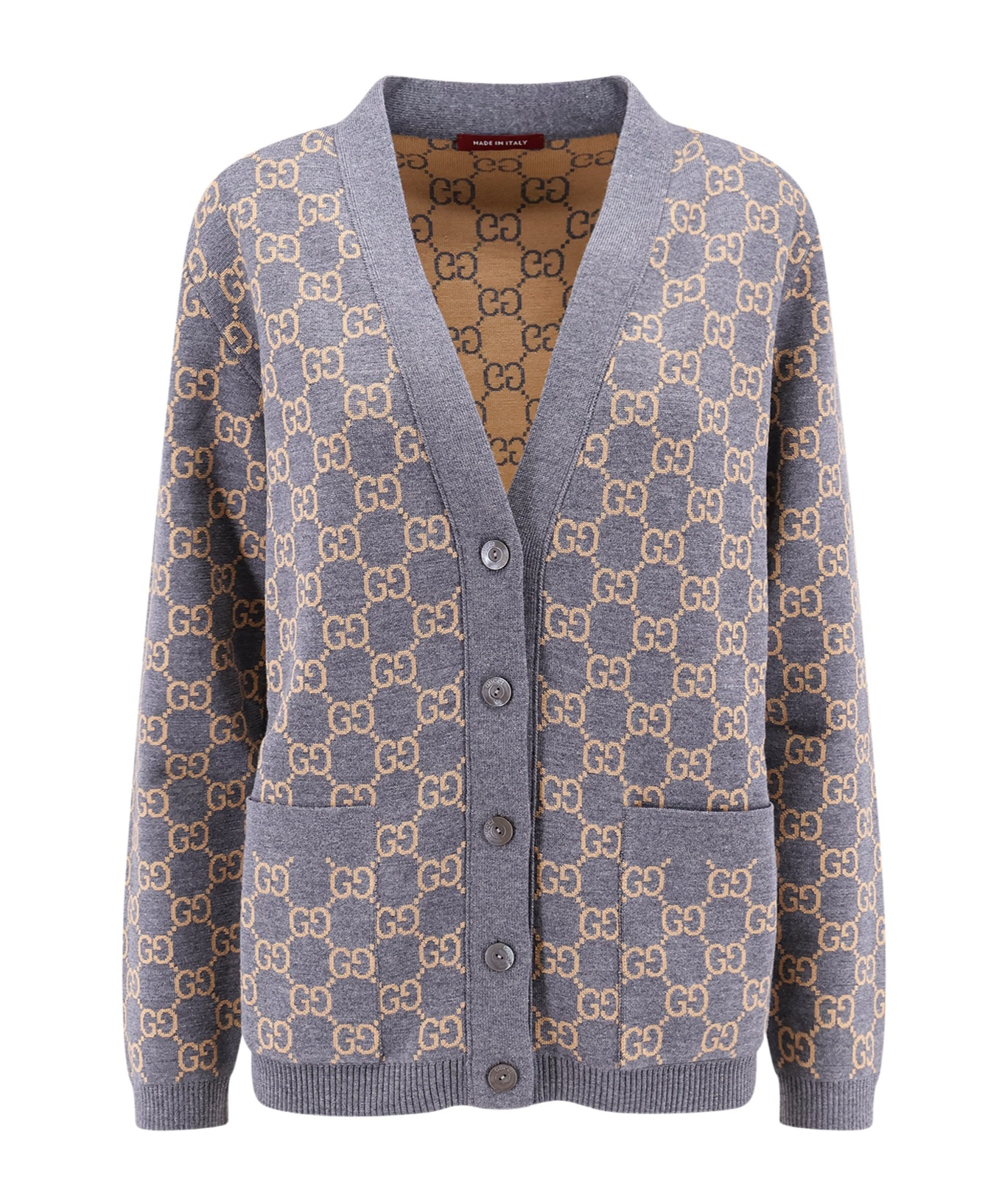 Gucci Monogrammed Intarsia Button-up Cardigan In Gray