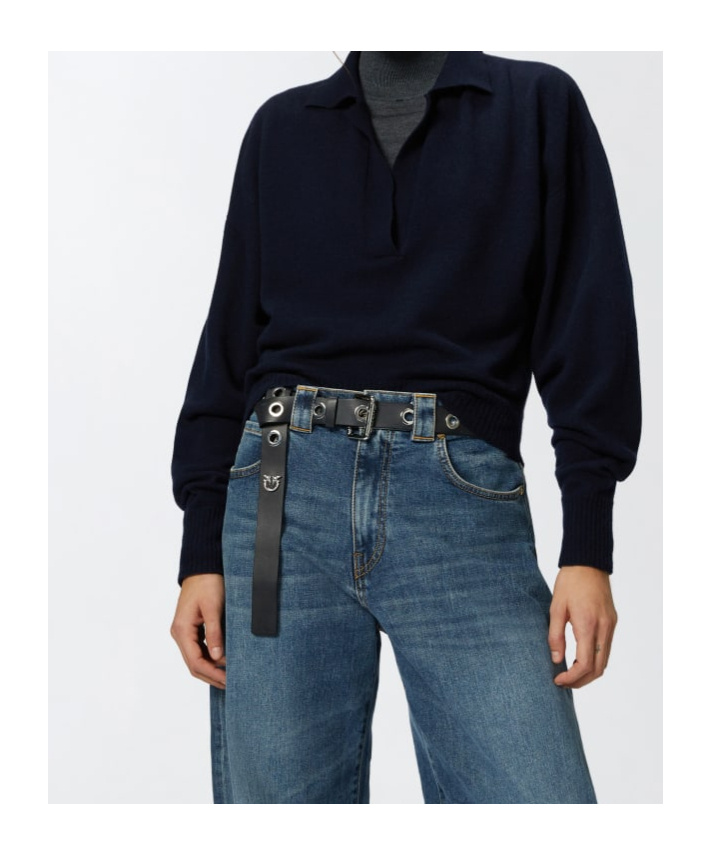 Pinko Short Cashmere-blend Sweater With Collar In Black