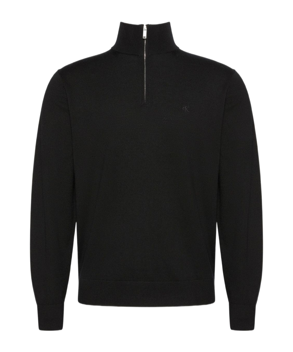 Calvin Klein Wool Crewneck Sweater With Ribbed Cuffs And Hem In Black