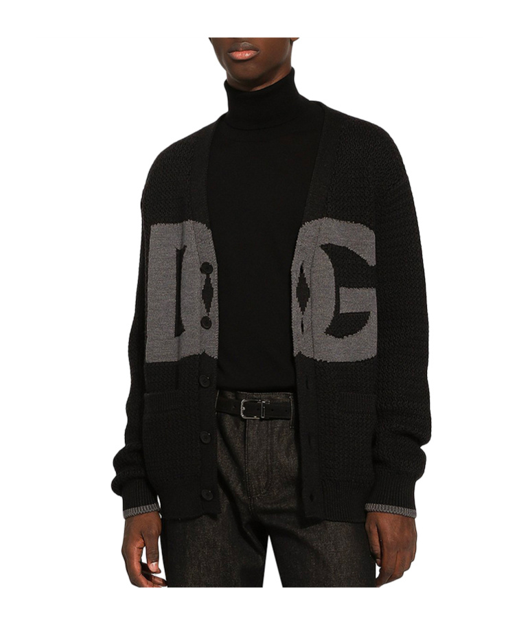 Dolce & Gabbana Gray Hand-knit Wool Cardigan In Black