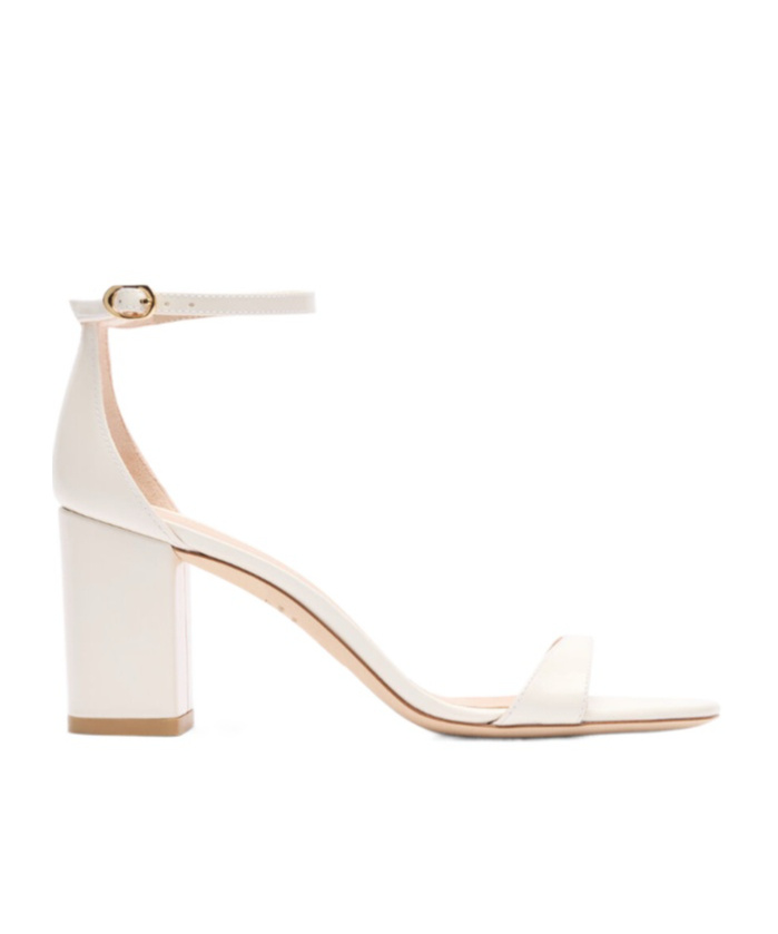 Stuart Weitzman Nudistcurve Metallic Leather Block-heel Sandals In White