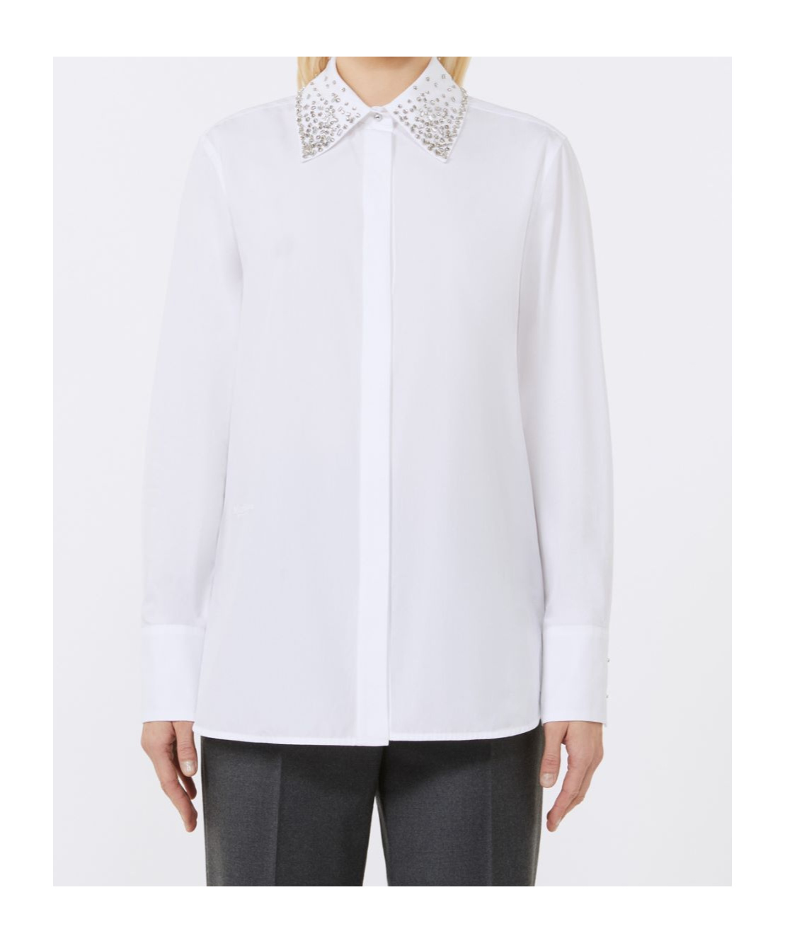 Max Mara Poplin Shirt With Crystals In White