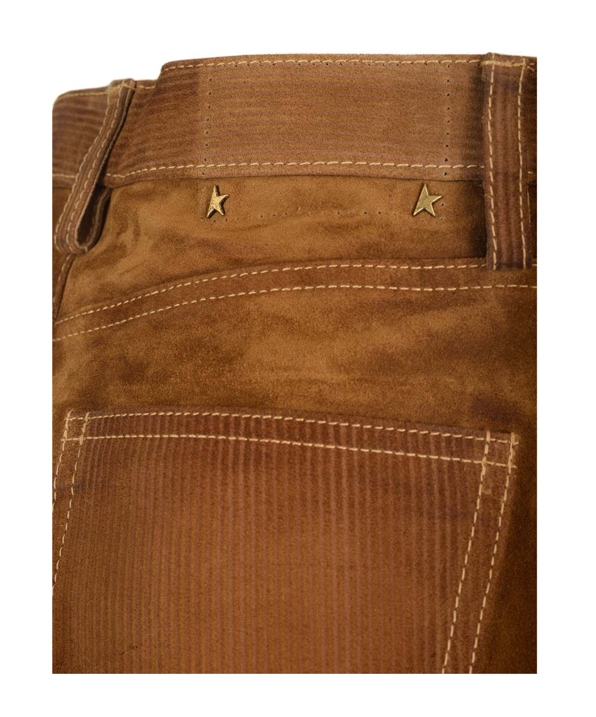 Shop Golden Goose Women's Tobacco-colored Split Leather Pants In Brown