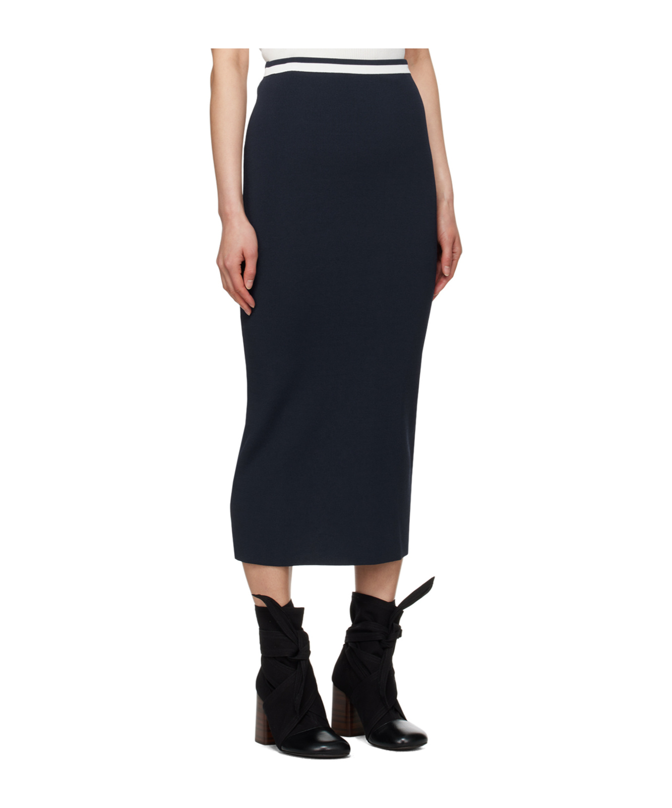 Staud Karina Striped Knitted Midi Skirt In Black
