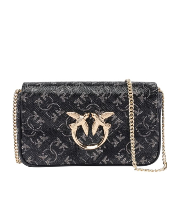 Shop Pinko Monogram Love One Pocket Crossbody Bag In Black