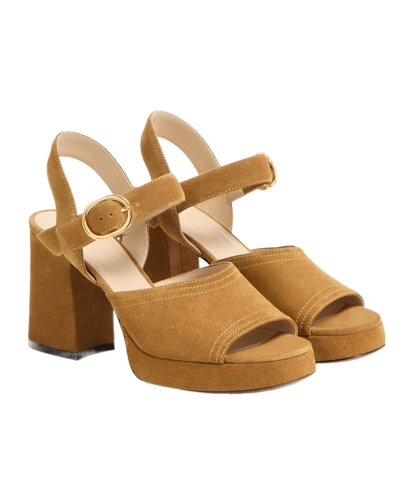 Valentino Garavani Fawcette Platform Crust Leather Sandal 100mm Woman Havana Beige 40 In Brown
