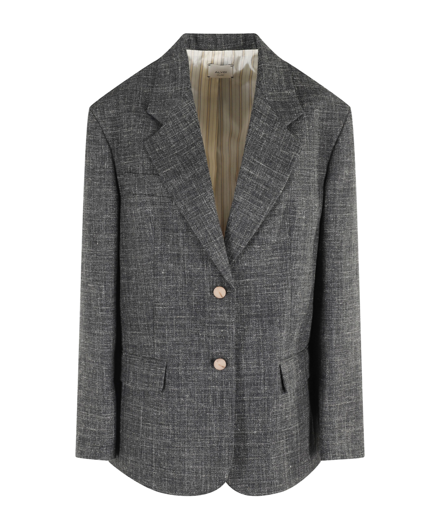 Alysi Mono-breasted Charcoal Blazer With Textured Graniglia Fabric In Gray