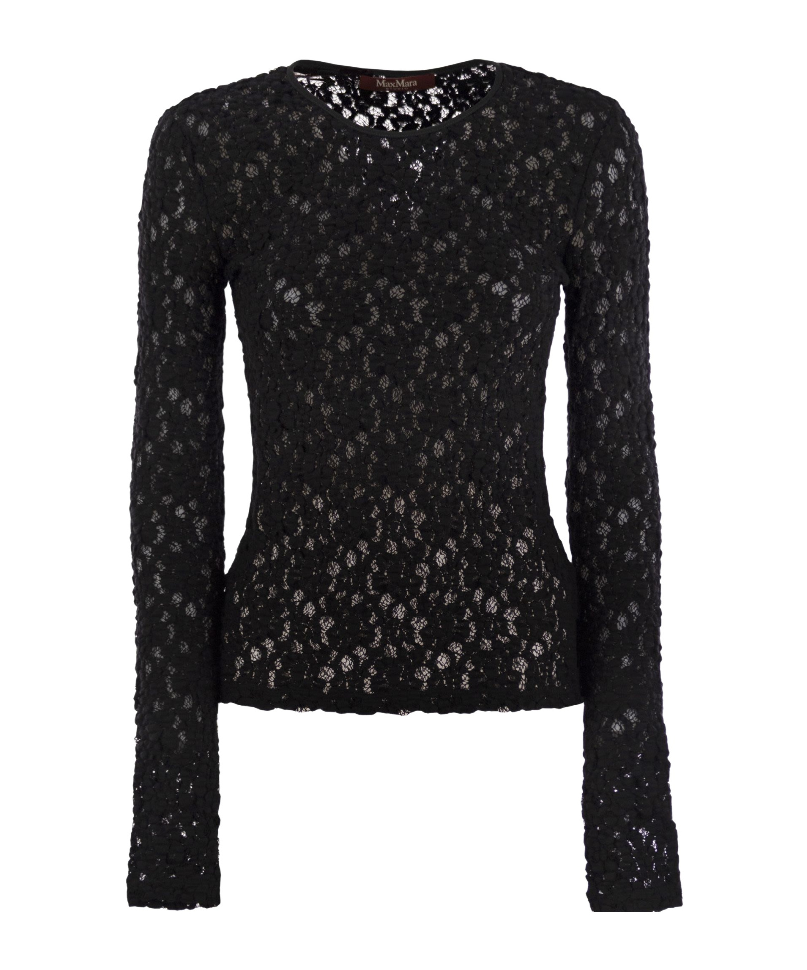 Max Mara Studio Lace Jersey Knit Top In Black