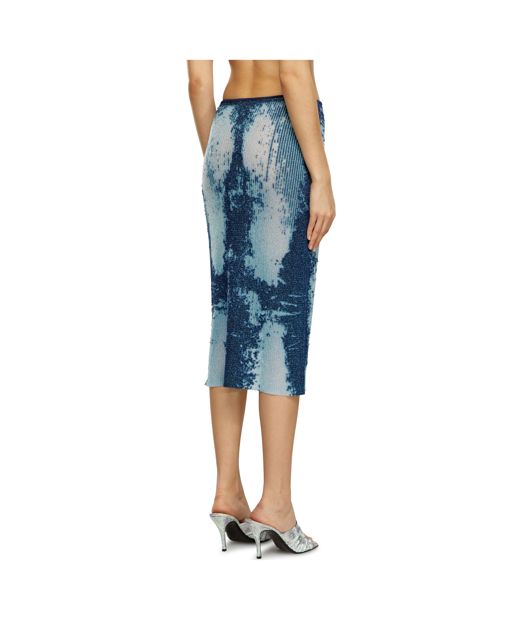 Diesel Blue Midi Skirt In Devor Metallic Knit In Blue