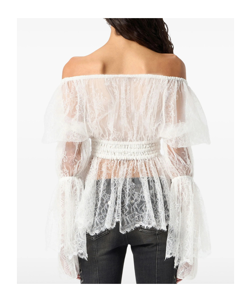 Blumarine Off-shoulder Lace Blouse In White