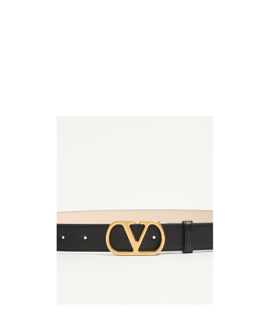 Valentino Cintura Reversibile Vlogo Signature In Vitello Lucido 30 Mm In Black