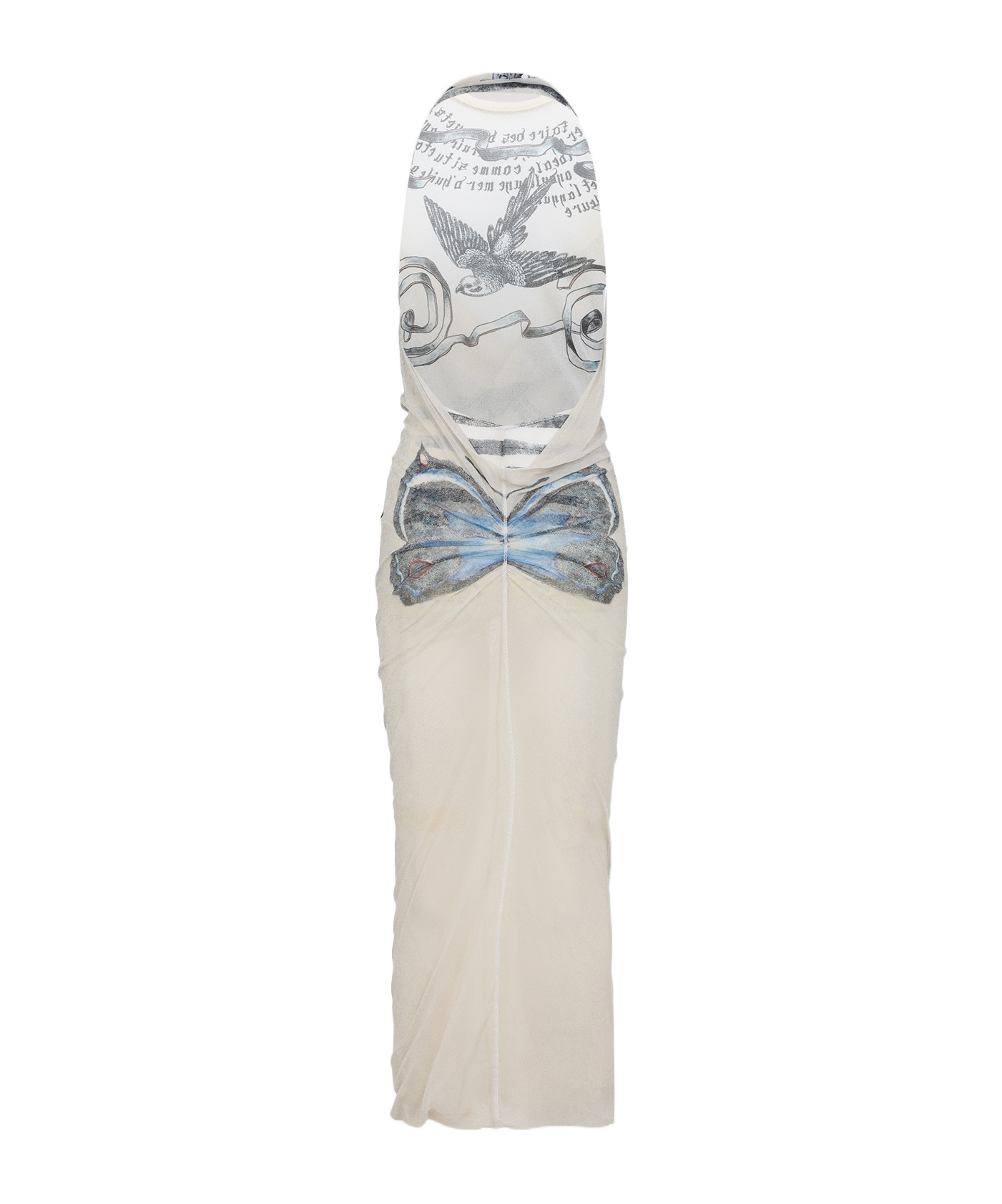 Jean Paul Gaultier Double Layer Printed Maxi Dress In White