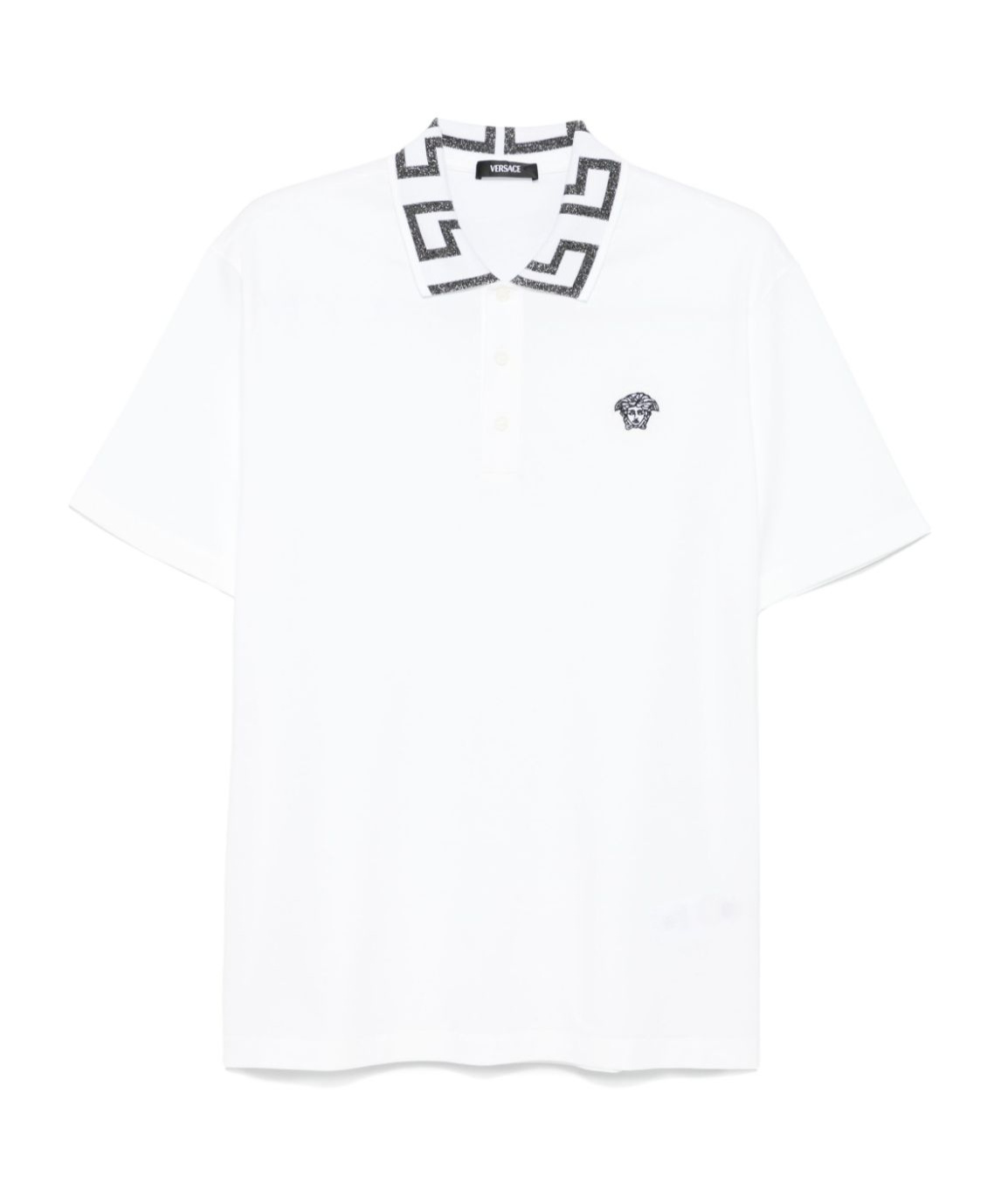 Versace Short-sleeved Polo Shirt With Geometric Collar Detail In White