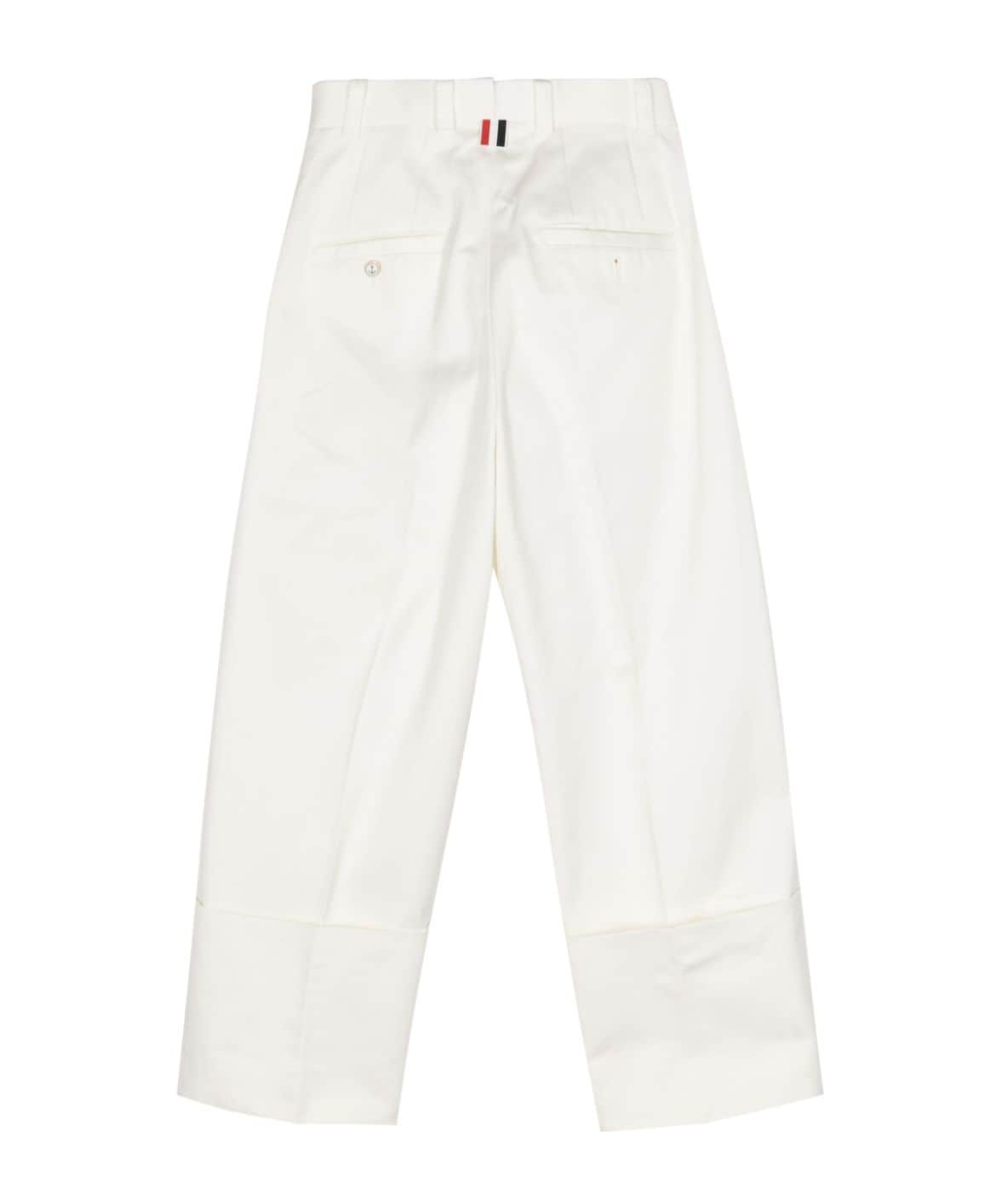 Thom Browne Off White Pressed-crease Tapered Trousers In White
