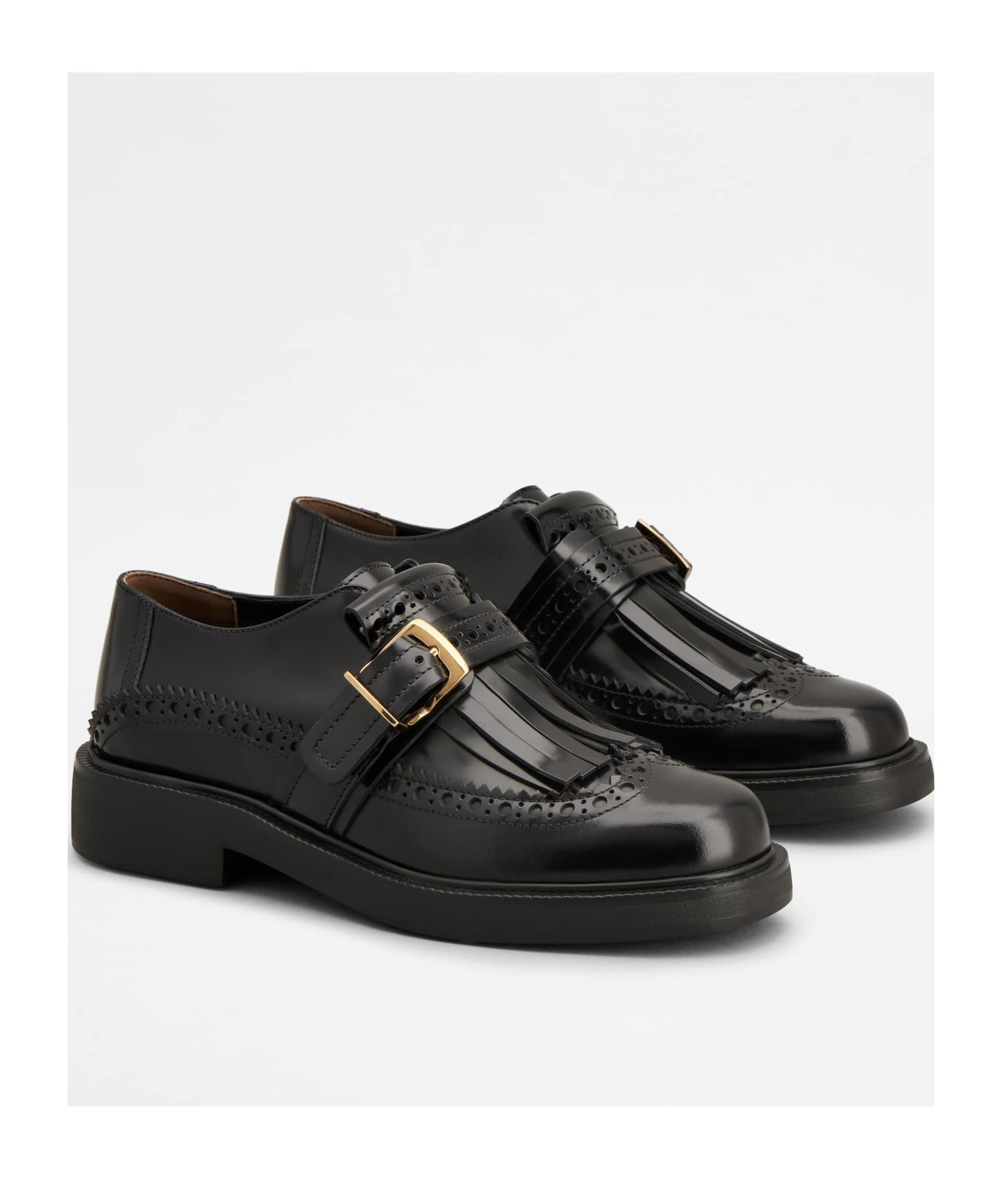 Tod's Monk Strap In Leather With English Dovetail Stitching And Fringe In Black
