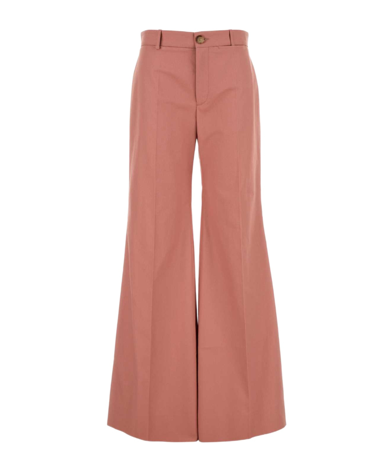 Chloé Cotton High Waist Flared Trousers With Back Pockets In Pink