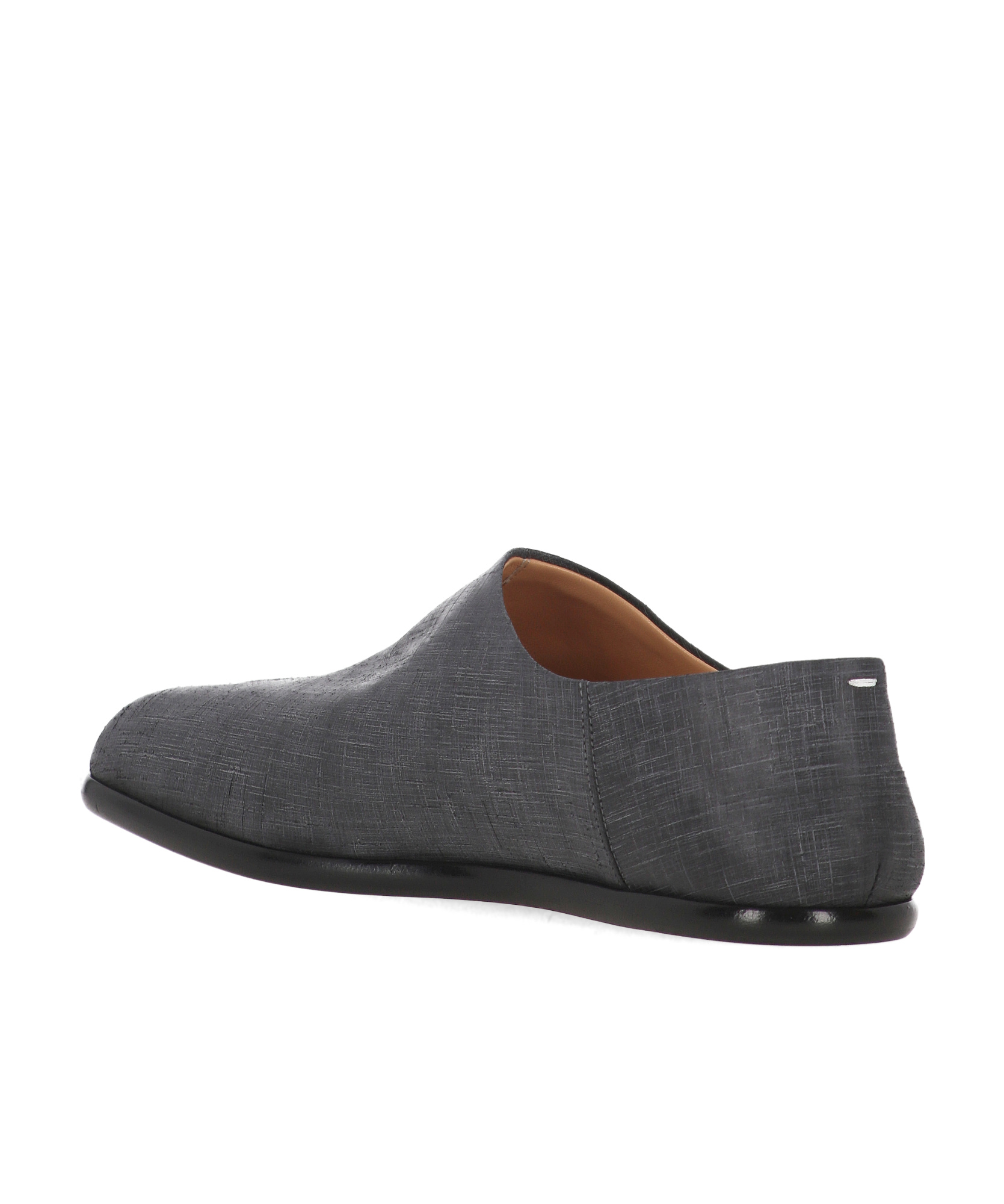 Maison Margiela Tabi Grey Branded Leather Slip On In Black
