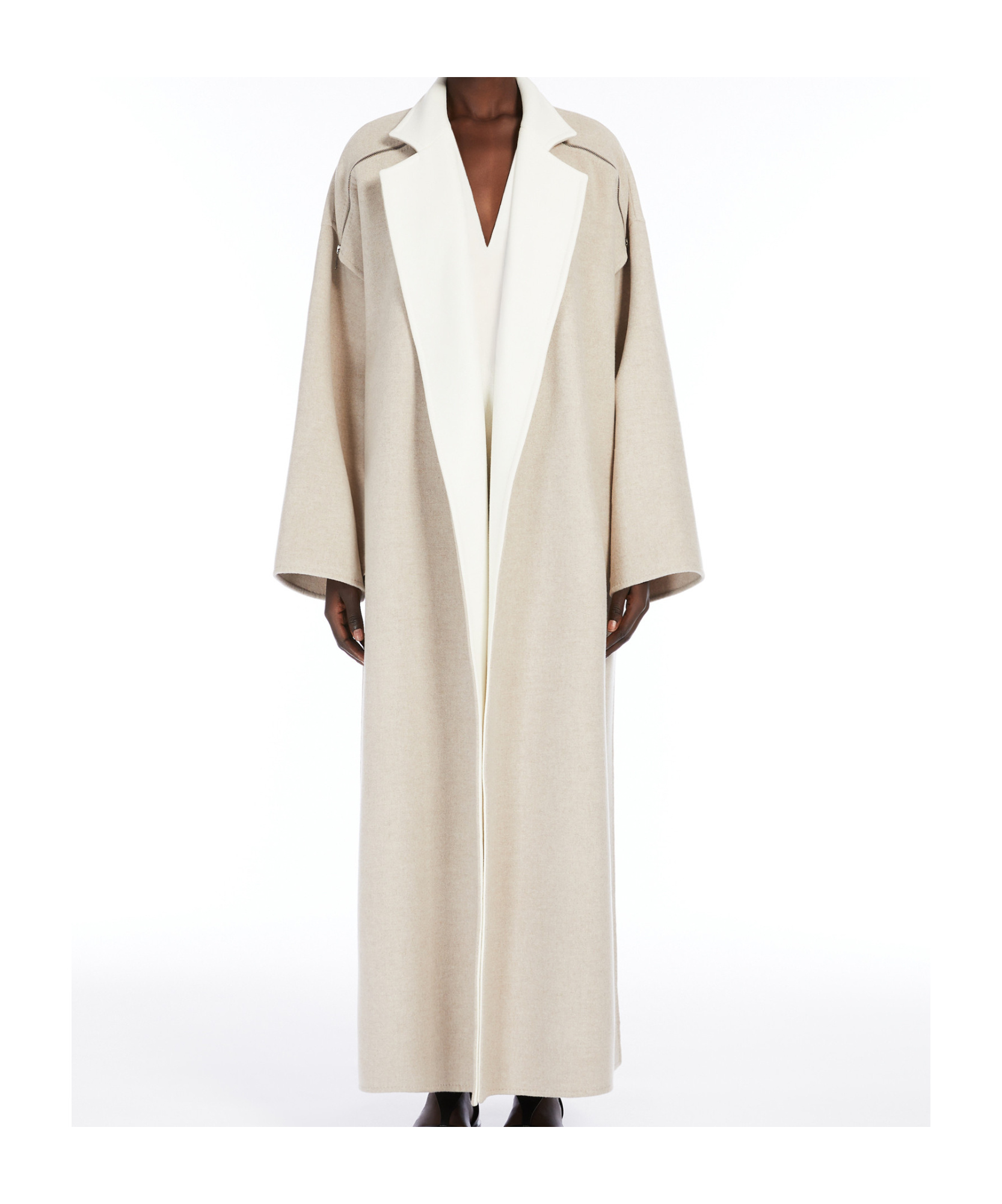 Shop Max Mara Wool And Double Cashmere Coat In Nude