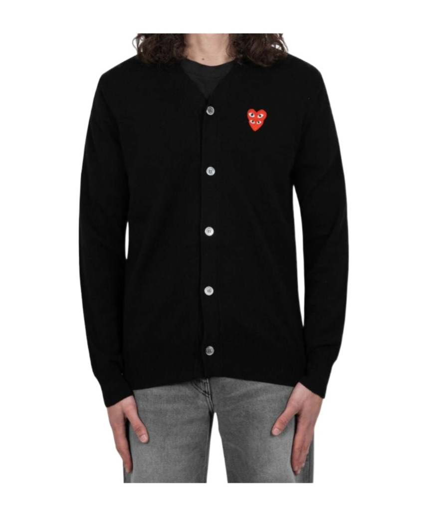 Comme Des Garçons Play Long-sleeved Knitted Cardigan In Black
