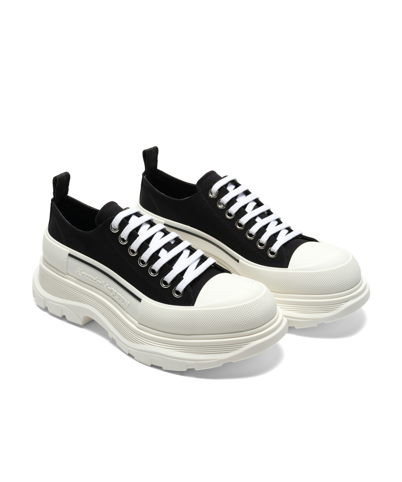Alexander Mcqueen Black Nappa Leather Tread Slick Sneakers In White
