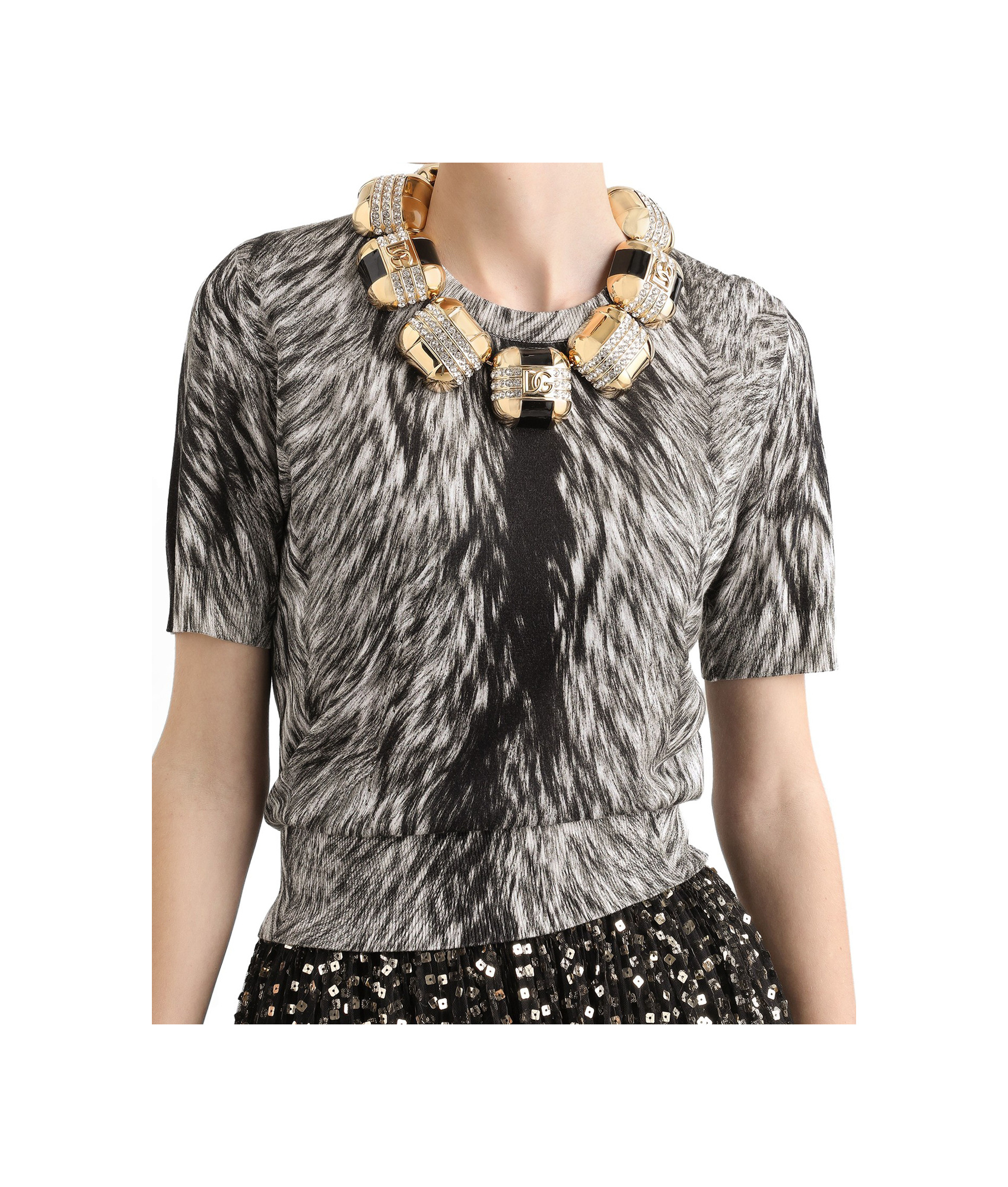 Shop Dolce & Gabbana Short Sleeve Sweater In Pelliccia Fdo.grigio