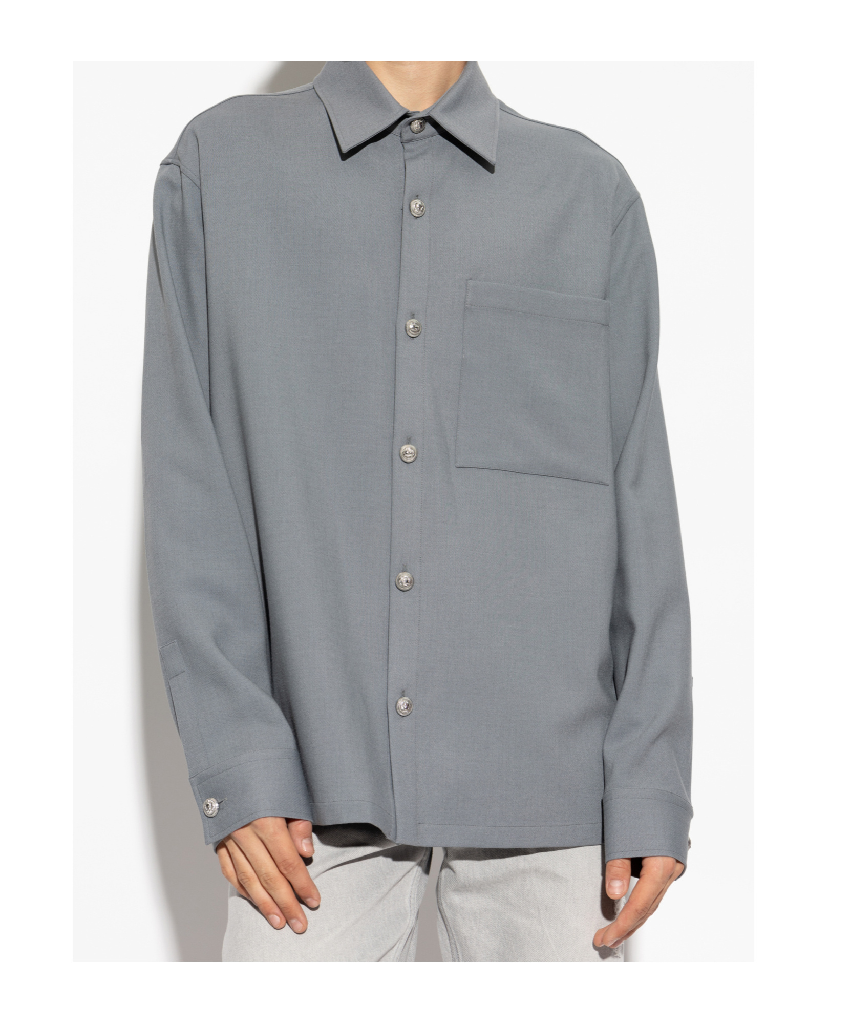 Balmain Embossed-buttons Shirt In Gray