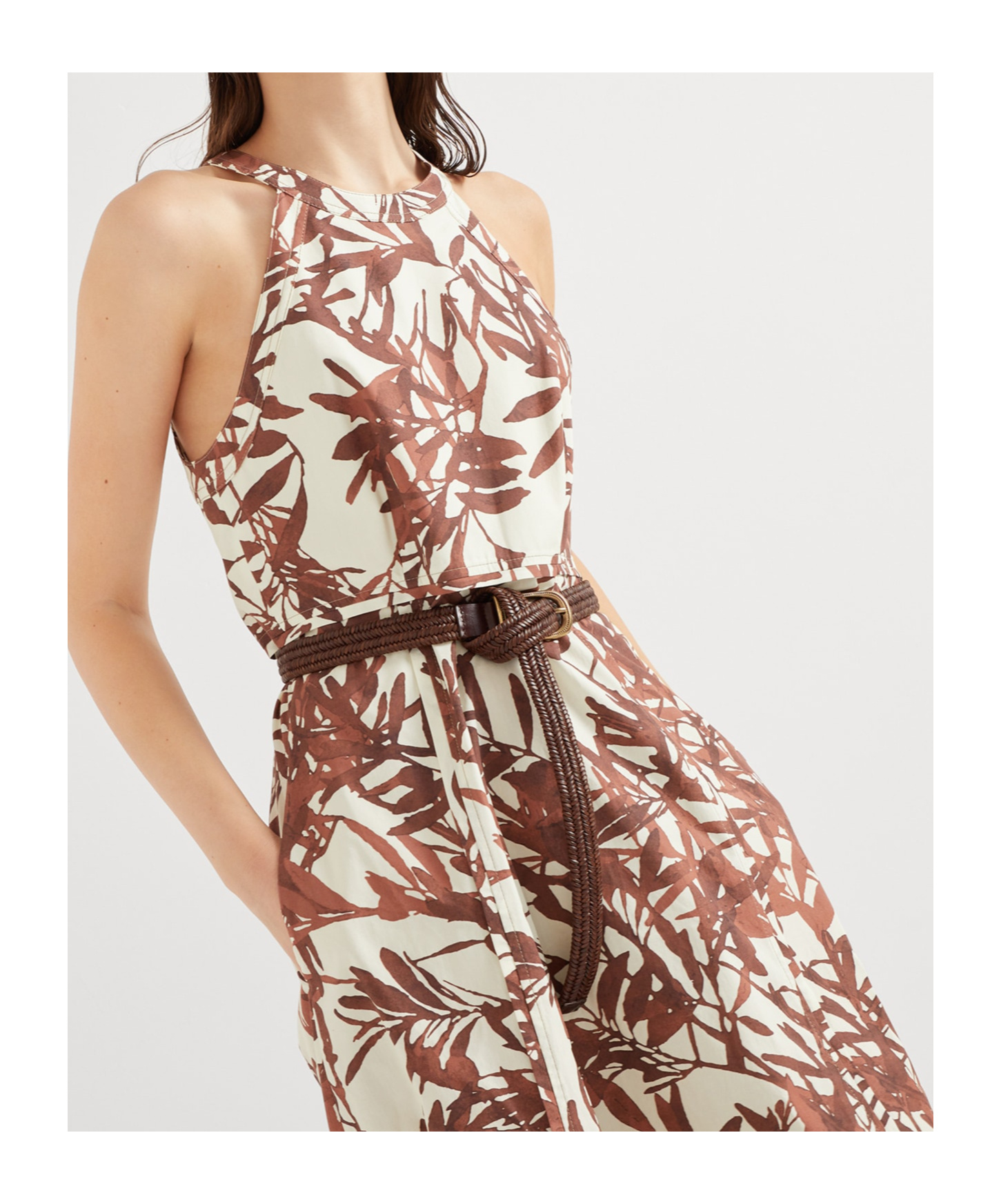Brunello Cucinelli Multicolor Sleeveless Long Dress With All-over Herbarium Print In Cotton Woman In Multicolor