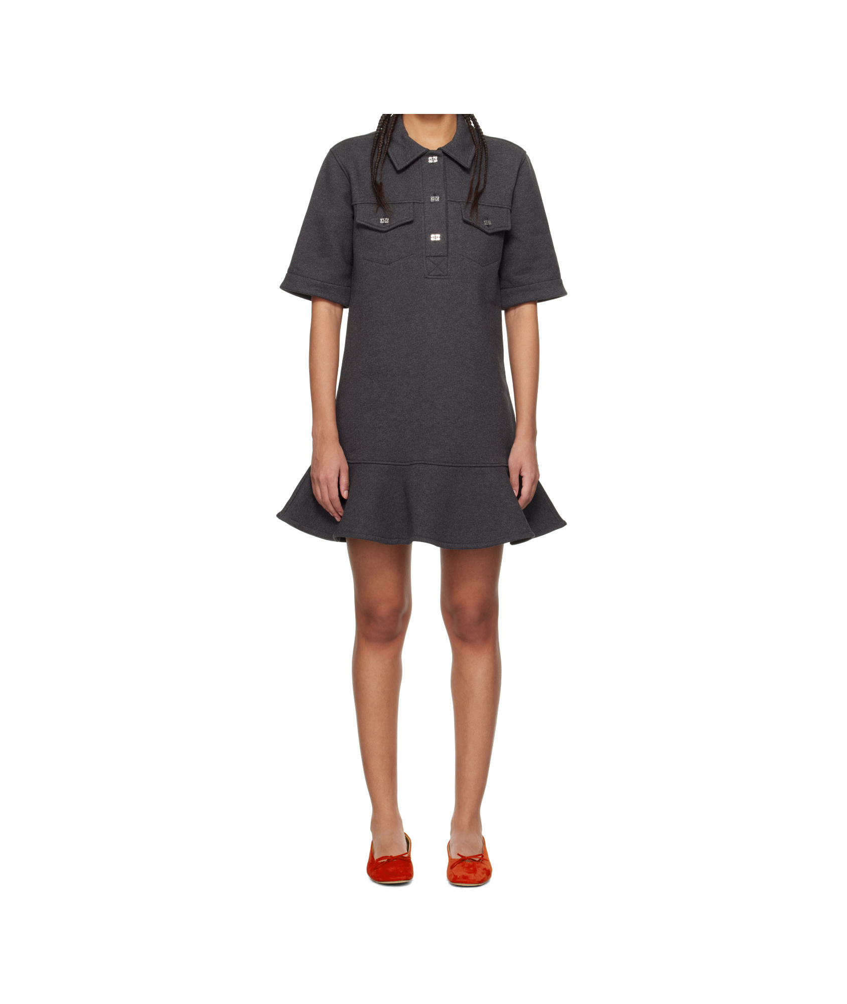 Shop Ganni Short Sleeve Dress In Black