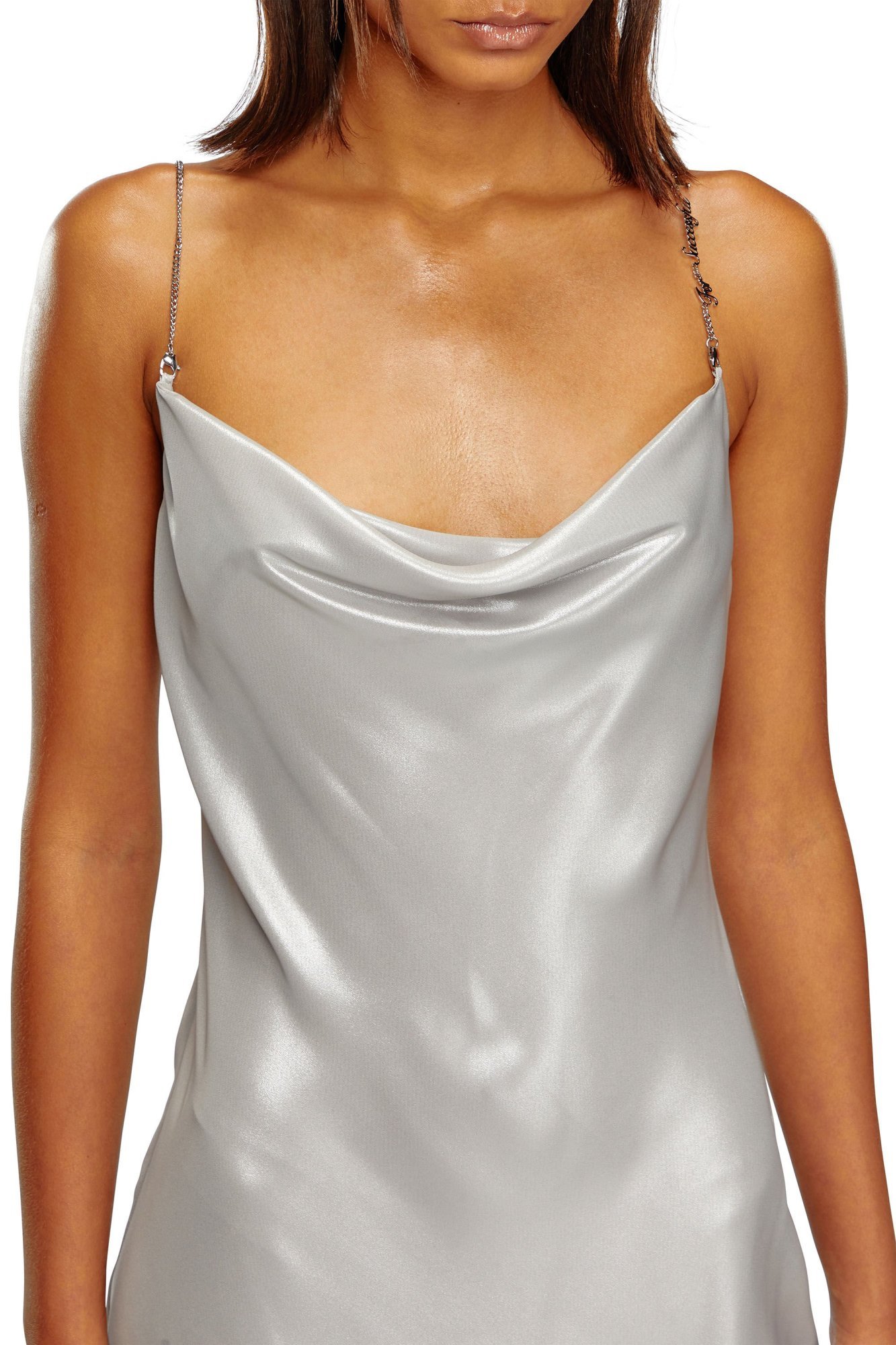 Diesel Short Metallic Dress With Cowl Neck In White