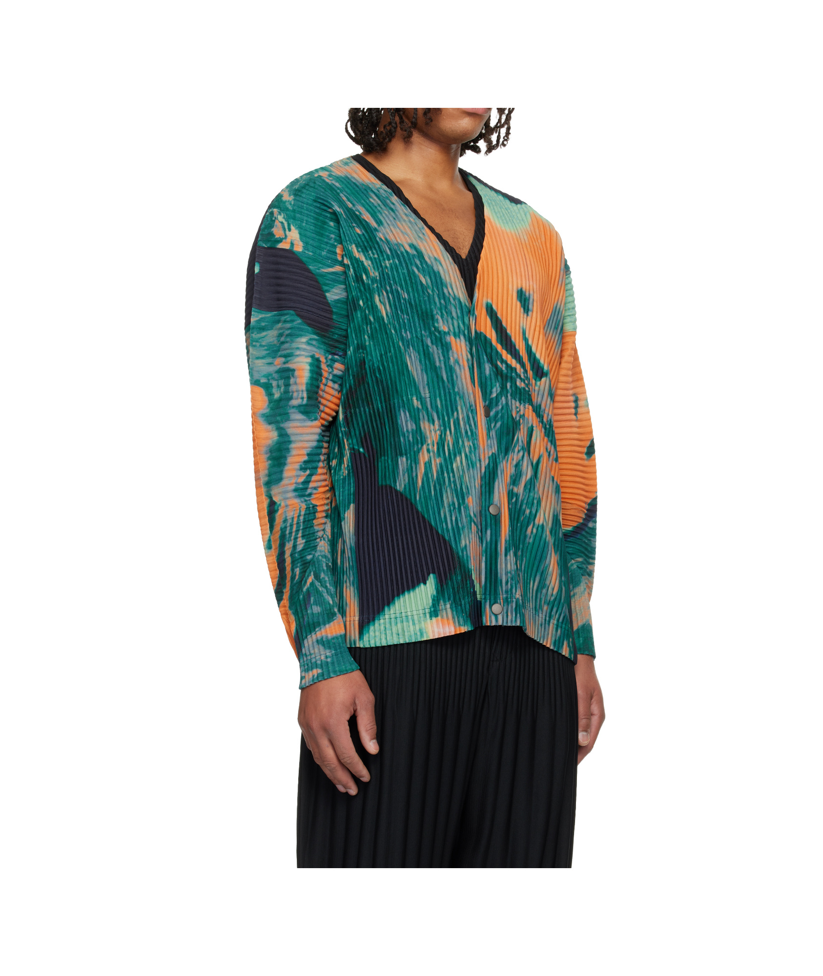 Issey Miyake Pleated Polyester Knitted Cardigan In Multi