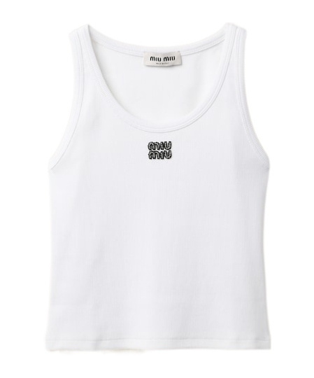 Miu Miu Beaded-logo Tank Top In White