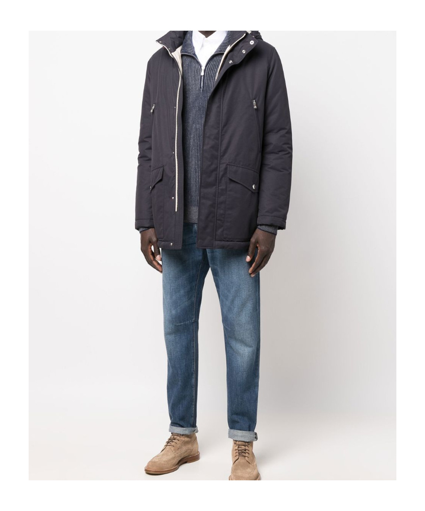 Brunello Cucinelli Detachable-hood Padded Jacket In Navy Blue