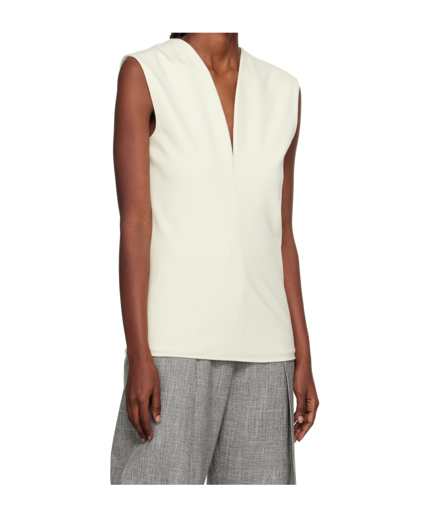 Lanvin Off-white Jersey Plunging Neckline Top In White