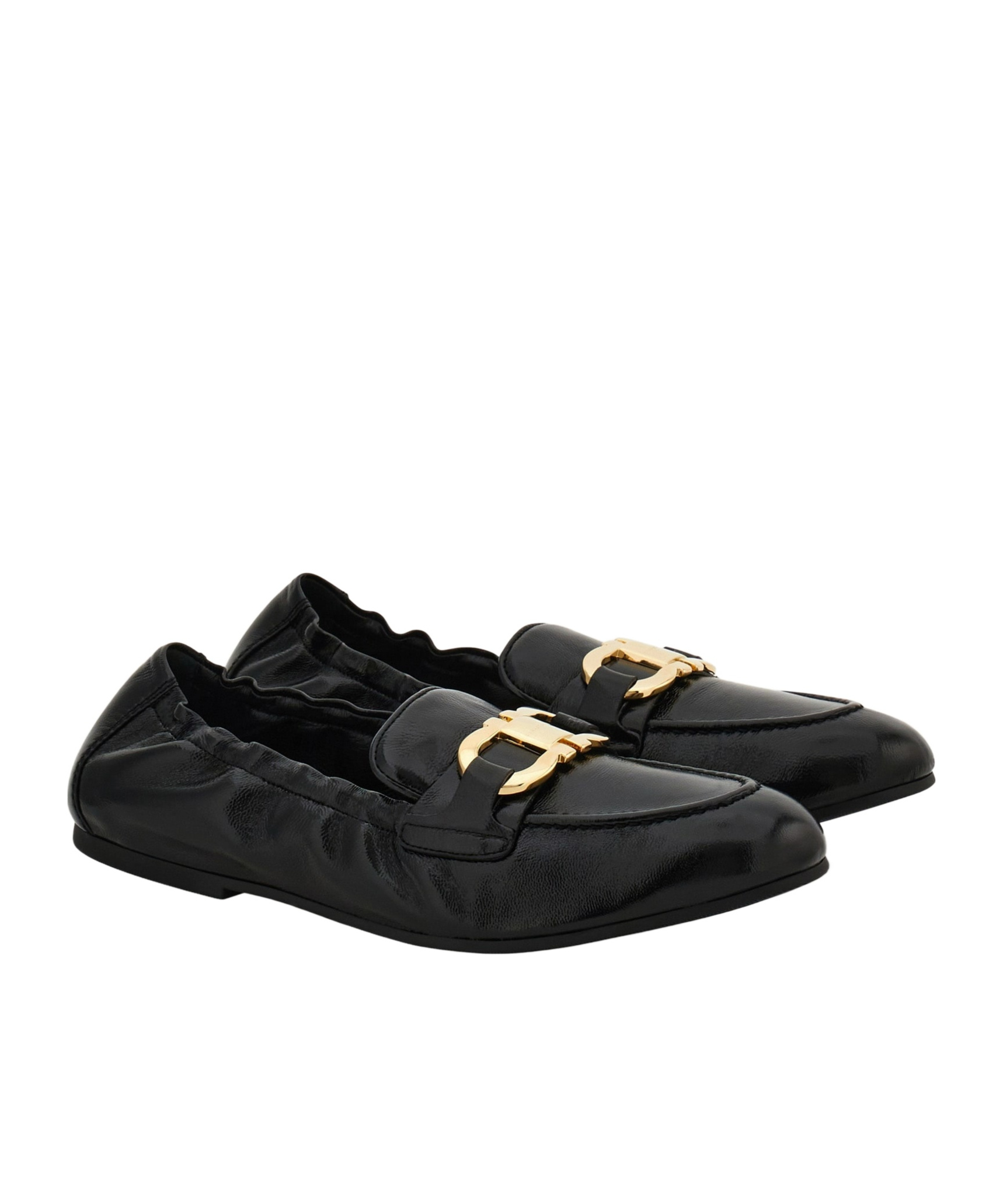 Ferragamo Gancini Leather Loafers With Round Toe In Black