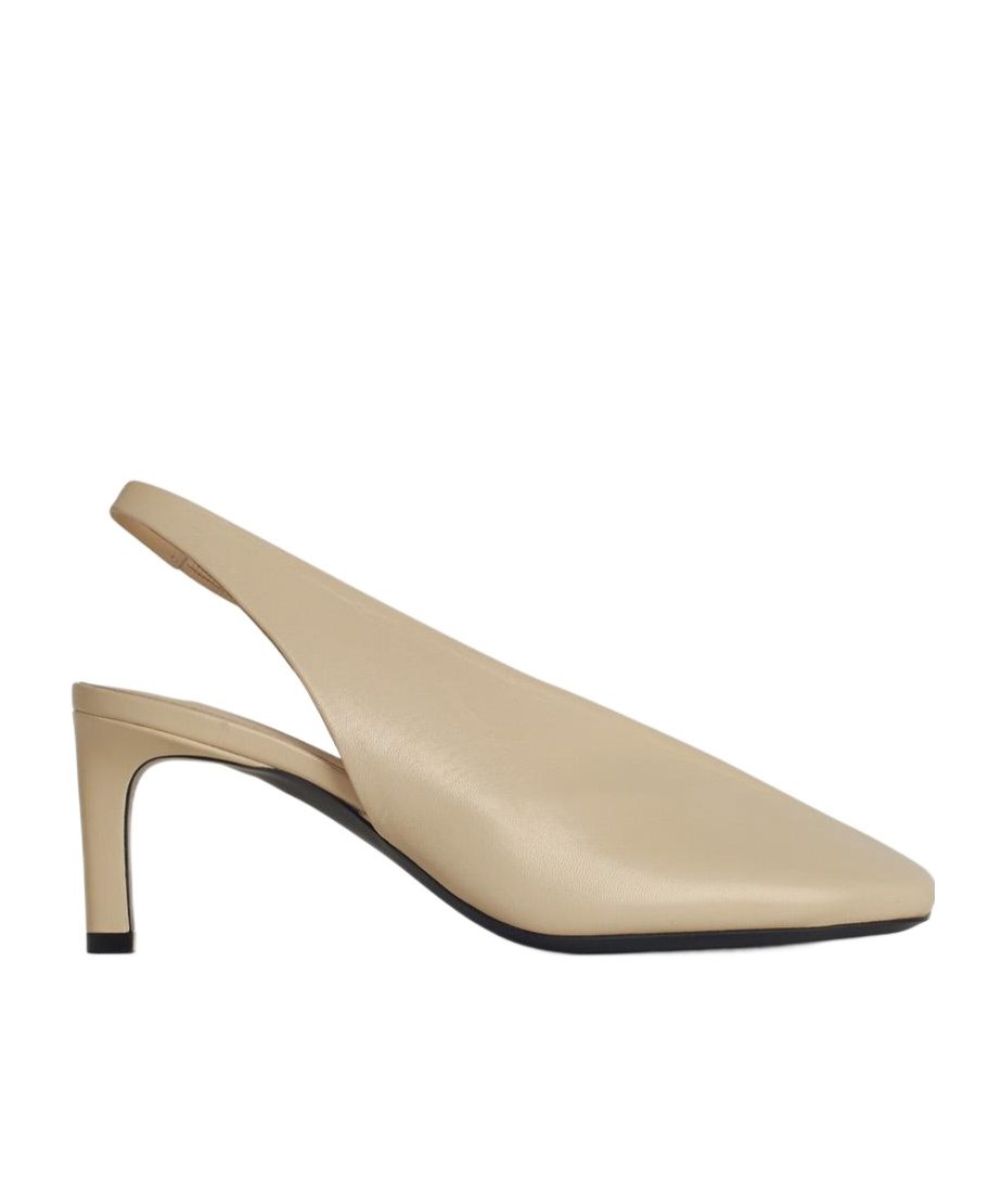 Jil Sander White Slingback Pumps With Square Toe And High Heel In Leather Woman In Nude