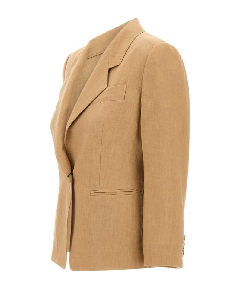Shop Marella Slim-fit Linen Blazer In Brown
