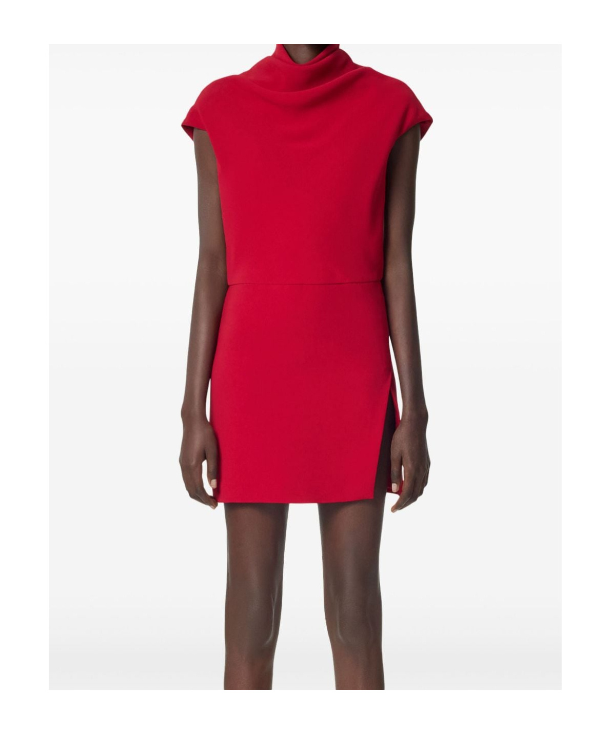 Versace Turtleneck Cap-sleeve Cady Slit Mini Dress In Red